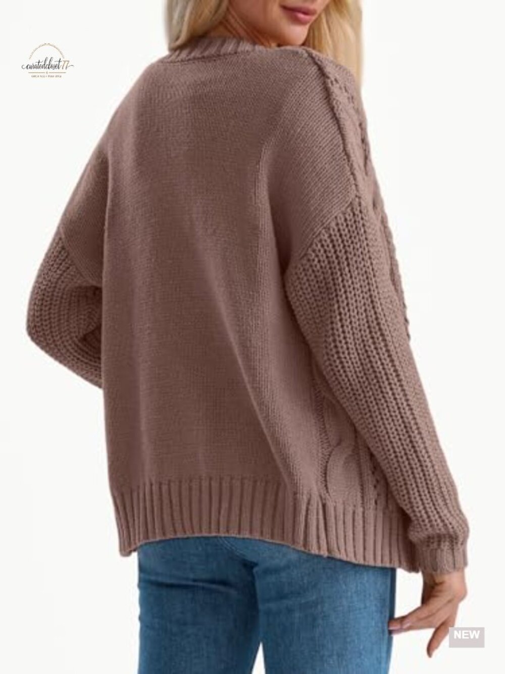LILLUSORY Women Cable Knit Cardigan Sweater Cotton Button Up Chunky Crochet - Picture 3 of 4